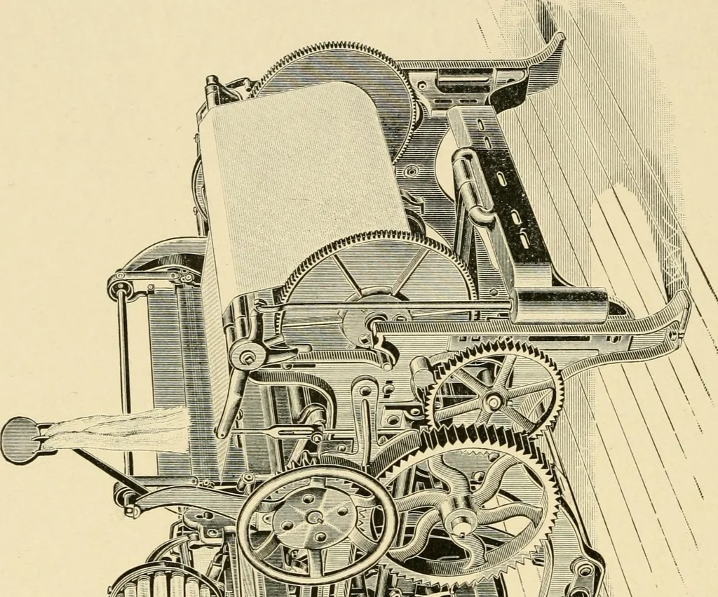 An illustration from Labor-saving looms : a brief treatise on plain weaving and the recent improvements in that line, with special reference to the Northrup looms manufactured by Draper company, Hopedale, Mass., U. S. A., 1904, leaf 83