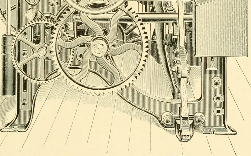 An illustration from Labor-saving looms : a brief treatise on plain weaving and the recent improvements in that line, with special reference to the Northrup looms manufactured by Draper company, Hopedale, Mass., U. S. A., 1904, leaf 84