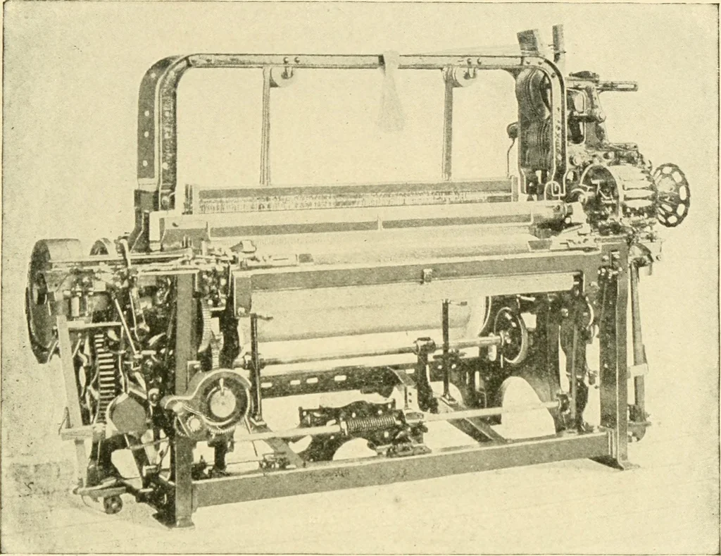 An illustration from Labor-saving looms : a brief treatise on plain weaving and the recent improvements in that line, with special reference to the Northrup looms manufactured by Draper company, Hopedale, Mass., U. S. A., 1904, leaf 86