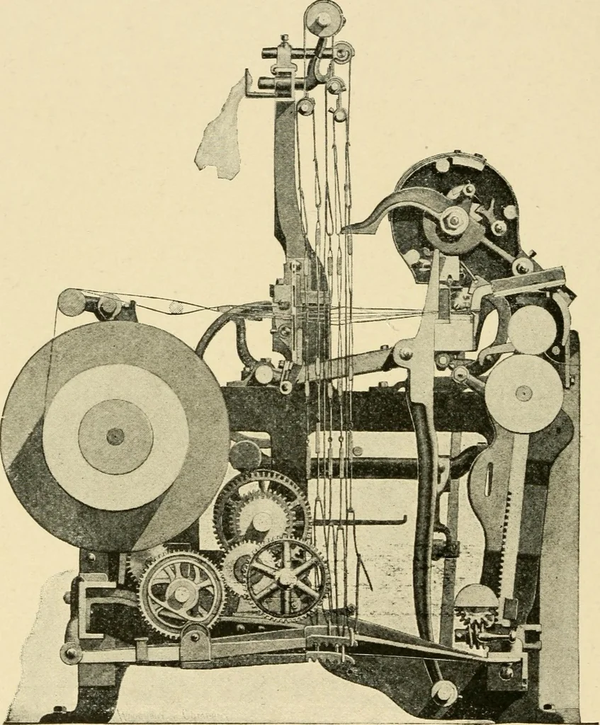 An illustration from Labor-saving looms : a brief treatise on plain weaving and the recent improvements in that line, with special reference to the Northrup looms manufactured by Draper company, Hopedale, Mass., U. S. A., 1904, leaf 87