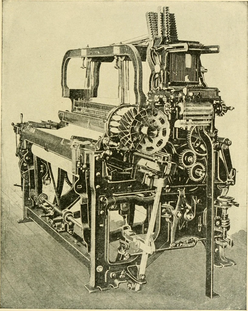 An illustration from Labor-saving looms : a brief treatise on plain weaving and the recent improvements in that line, with special reference to the Northrup looms manufactured by Draper company, Hopedale, Mass., U. S. A., 1904, leaf 88