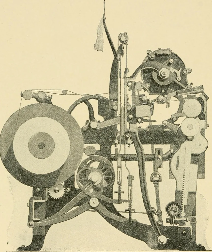 An illustration from Labor-saving looms : a brief treatise on plain weaving and the recent improvements in that line, with special reference to the Northrup looms manufactured by Draper company, Hopedale, Mass., U. S. A., 1904, leaf 93