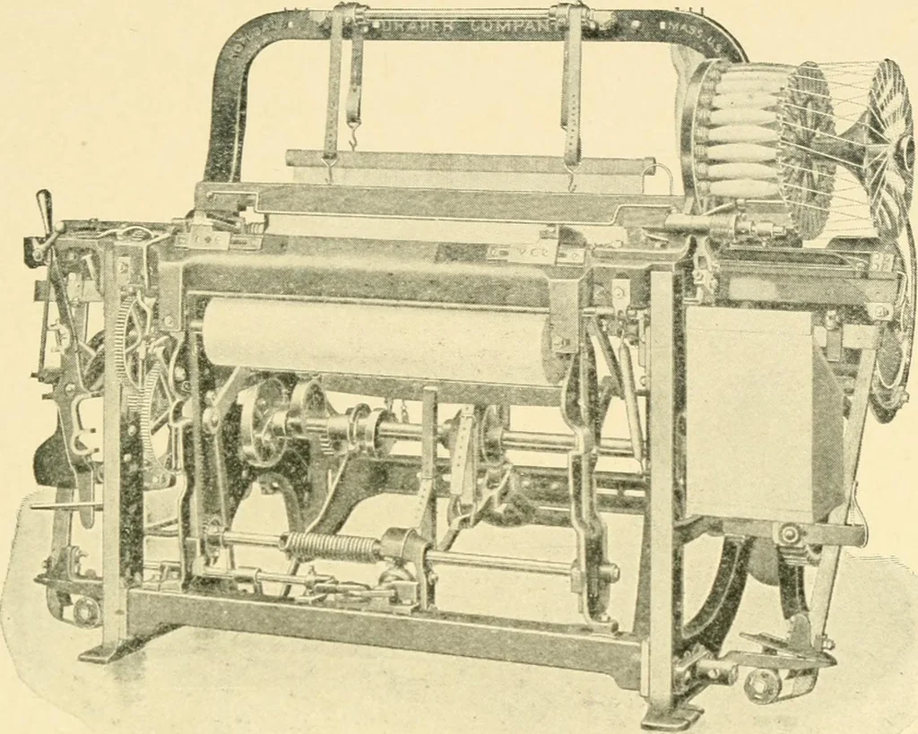 An illustration from Labor-saving looms : a brief treatise on plain weaving and the recent improvements in that line, with special reference to the Northrup looms manufactured by Draper company, Hopedale, Mass., U. S. A., 1904, leaf 94