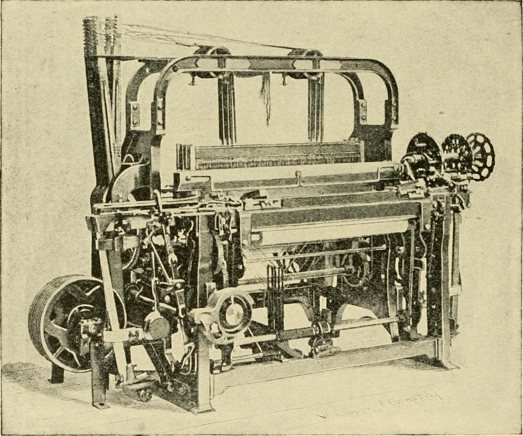 An illustration from Labor-saving looms : a brief treatise on plain weaving and the recent improvements in that line, with special reference to the Northrup looms manufactured by Draper company, Hopedale, Mass., U. S. A., 1904, leaf 95