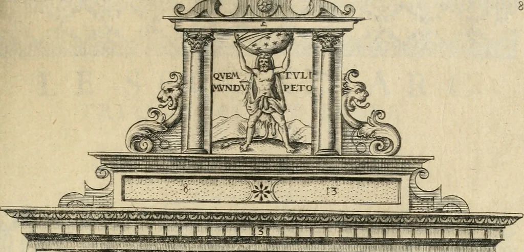An illustration from Labyrinthe royal de l'Hercule gaulois triomphant : sur le suject des fortunes, batailles, victoires, trophées, triomphes, mariage & autres faicts heroiques & memorables de tres-auguste & tres-chrestien prince Henry IIII roy de France & de Navarre : representé à l'entrée trimphante de la royne en la cité d'Avignon, le 19 nouembre l'an MDC, ou sont contenues les magnificences et triomphes dressez à cet effect par ladicte ville, 1601, leaf 122