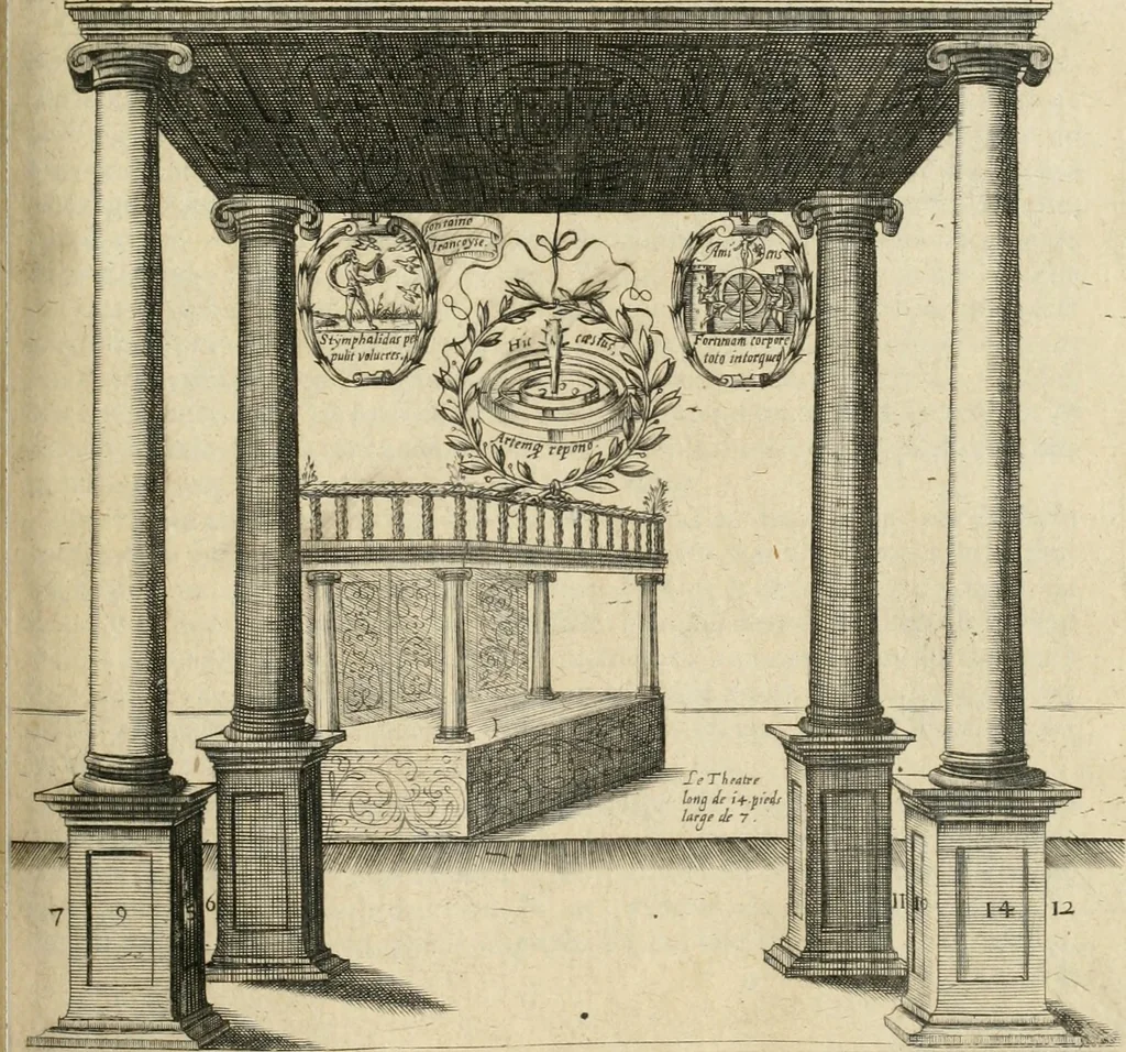 An illustration from Labyrinthe royal de l'Hercule gaulois triomphant : sur le suject des fortunes, batailles, victoires, trophées, triomphes, mariage & autres faicts heroiques & memorables de tres-auguste & tres-chrestien prince Henry IIII roy de France & de Navarre : representé à l'entrée trimphante de la royne en la cité d'Avignon, le 19 nouembre l'an MDC, ou sont contenues les magnificences et triomphes dressez à cet effect par ladicte ville, 1601, leaf 88
