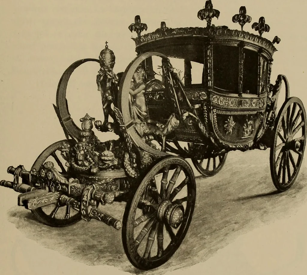 An illustration from La carrozza nella storia della locomozione, 1901, leaf 140