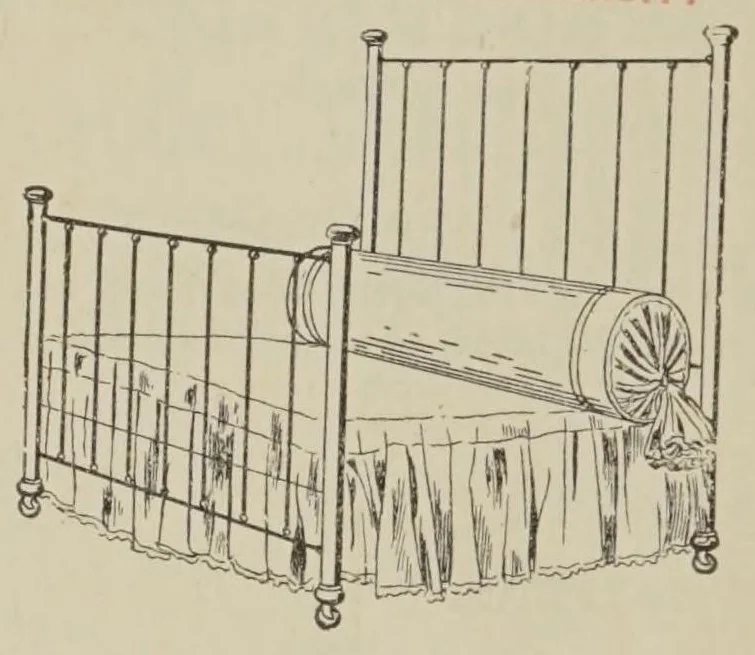 An illustration from Lace curtains : Nottingham, bobbinette, corded Arabians ... custom made draperies, laces, over drapes, bed sets, door panels, 1910, leaf 34