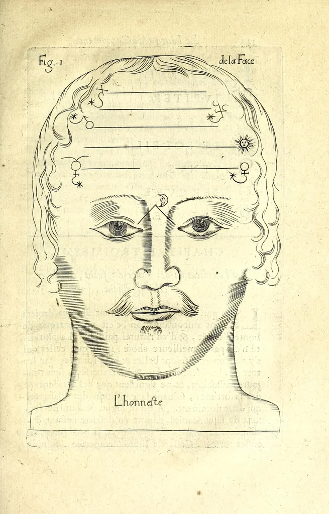An illustration from La chiromance, la physionomie, et la geomance : auec la signification des nombres, & l'vsage de la roue de Pytagore, 1663, leaf 155