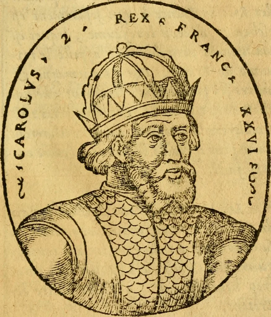 An illustration from La chronique des roys de France, puis Pharamond iusques au roy Henry, troisiesme, selon la computation des ans, iusques en l'an mil cinq cens soixante & quinze : Le catalogue des papes, puis S. Pierre iusques à Gregoire, treiziesme du nom. Le Catalogue des empereurs, puis Octouian Cesar iusques à Maximilian, present, 1576, leaf 100