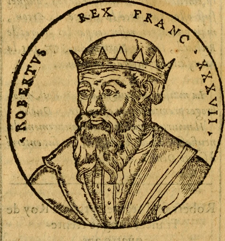 An illustration from La chronique des roys de France, puis Pharamond iusques au roy Henry, troisiesme, selon la computation des ans, iusques en l'an mil cinq cens soixante & quinze : Le catalogue des papes, puis S. Pierre iusques à Gregoire, treiziesme du nom. Le Catalogue des empereurs, puis Octouian Cesar iusques à Maximilian, present, 1576, leaf 131