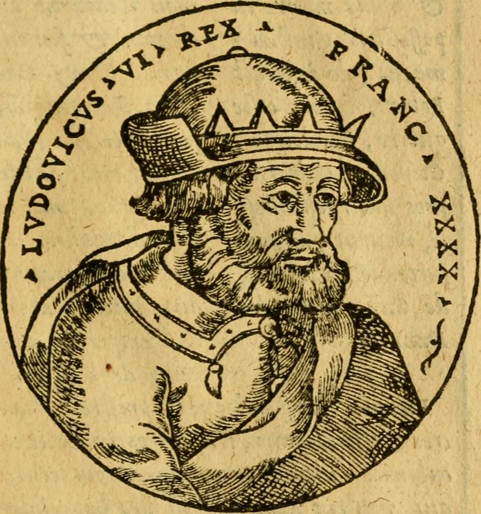 An illustration from La chronique des roys de France, puis Pharamond iusques au roy Henry, troisiesme, selon la computation des ans, iusques en l'an mil cinq cens soixante & quinze : Le catalogue des papes, puis S. Pierre iusques à Gregoire, treiziesme du nom. Le Catalogue des empereurs, puis Octouian Cesar iusques à Maximilian, present, 1576, leaf 148