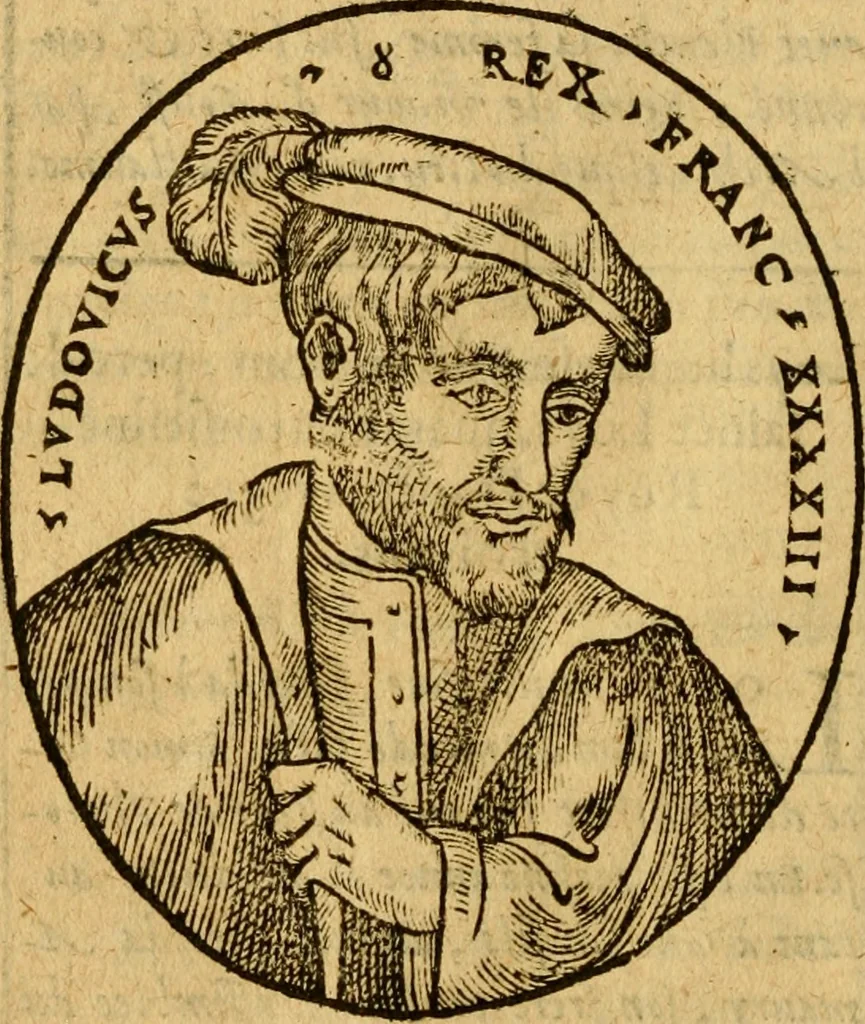 An illustration from La chronique des roys de France, puis Pharamond iusques au roy Henry, troisiesme, selon la computation des ans, iusques en l'an mil cinq cens soixante & quinze : Le catalogue des papes, puis S. Pierre iusques à Gregoire, treiziesme du nom. Le Catalogue des empereurs, puis Octouian Cesar iusques à Maximilian, present, 1576, leaf 175
