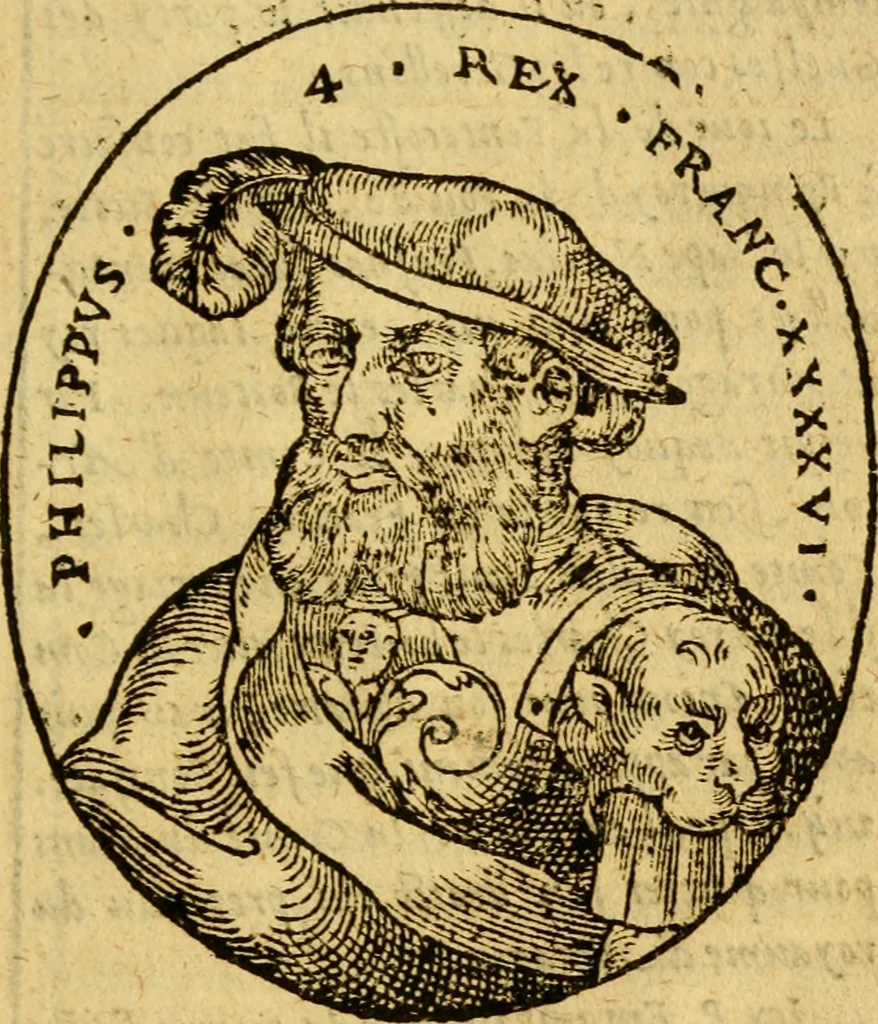 An illustration from La chronique des roys de France, puis Pharamond iusques au roy Henry, troisiesme, selon la computation des ans, iusques en l'an mil cinq cens soixante & quinze : Le catalogue des papes, puis S. Pierre iusques à Gregoire, treiziesme du nom. Le Catalogue des empereurs, puis Octouian Cesar iusques à Maximilian, present, 1576, leaf 196
