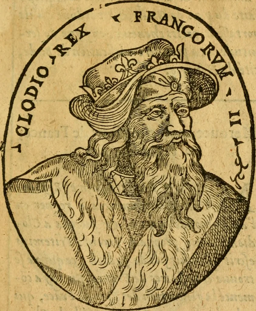 An illustration from La chronique des roys de France, puis Pharamond iusques au roy Henry, troisiesme, selon la computation des ans, iusques en l'an mil cinq cens soixante & quinze : Le catalogue des papes, puis S. Pierre iusques à Gregoire, treiziesme du nom. Le Catalogue des empereurs, puis Octouian Cesar iusques à Maximilian, present, 1576, leaf 20