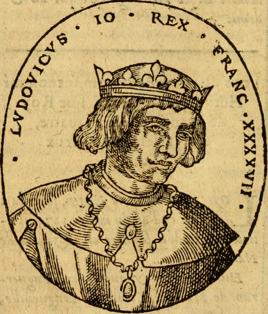 An illustration from La chronique des roys de France, puis Pharamond iusques au roy Henry, troisiesme, selon la computation des ans, iusques en l'an mil cinq cens soixante & quinze : Le catalogue des papes, puis S. Pierre iusques à Gregoire, treiziesme du nom. Le Catalogue des empereurs, puis Octouian Cesar iusques à Maximilian, present, 1576, leaf 207