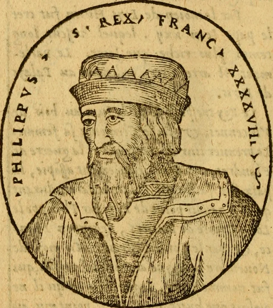 An illustration from La chronique des roys de France, puis Pharamond iusques au roy Henry, troisiesme, selon la computation des ans, iusques en l'an mil cinq cens soixante & quinze : Le catalogue des papes, puis S. Pierre iusques à Gregoire, treiziesme du nom. Le Catalogue des empereurs, puis Octouian Cesar iusques à Maximilian, present, 1576, leaf 209