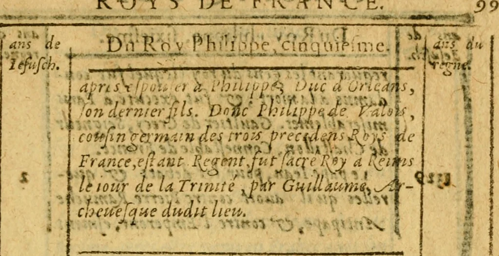 An illustration from La chronique des roys de France, puis Pharamond iusques au roy Henry, troisiesme, selon la computation des ans, iusques en l'an mil cinq cens soixante & quinze : Le catalogue des papes, puis S. Pierre iusques à Gregoire, treiziesme du nom. Le Catalogue des empereurs, puis Octouian Cesar iusques à Maximilian, present, 1576, leaf 214
