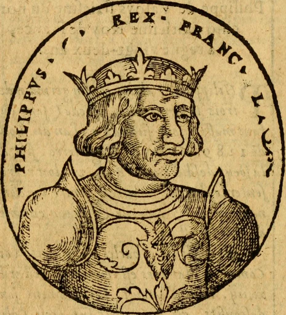 An illustration from La chronique des roys de France, puis Pharamond iusques au roy Henry, troisiesme, selon la computation des ans, iusques en l'an mil cinq cens soixante & quinze : Le catalogue des papes, puis S. Pierre iusques à Gregoire, treiziesme du nom. Le Catalogue des empereurs, puis Octouian Cesar iusques à Maximilian, present, 1576, leaf 215