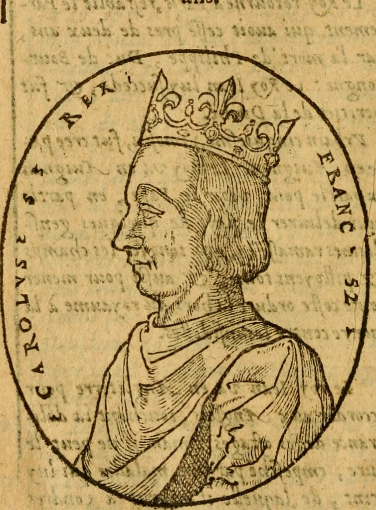 An illustration from La chronique des roys de France, puis Pharamond iusques au roy Henry, troisiesme, selon la computation des ans, iusques en l'an mil cinq cens soixante & quinze : Le catalogue des papes, puis S. Pierre iusques à Gregoire, treiziesme du nom. Le Catalogue des empereurs, puis Octouian Cesar iusques à Maximilian, present, 1576, leaf 233
