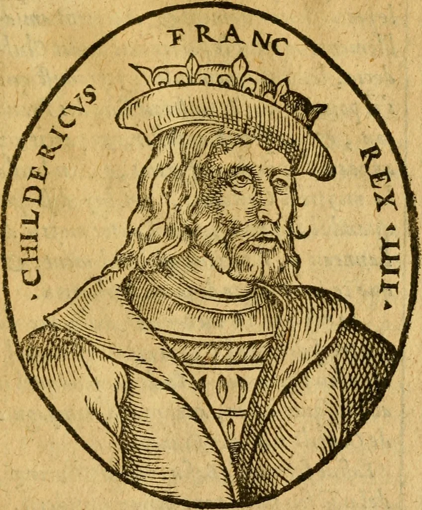 An illustration from La chronique des roys de France, puis Pharamond iusques au roy Henry, troisiesme, selon la computation des ans, iusques en l'an mil cinq cens soixante & quinze : Le catalogue des papes, puis S. Pierre iusques à Gregoire, treiziesme du nom. Le Catalogue des empereurs, puis Octouian Cesar iusques à Maximilian, present, 1576, leaf 24