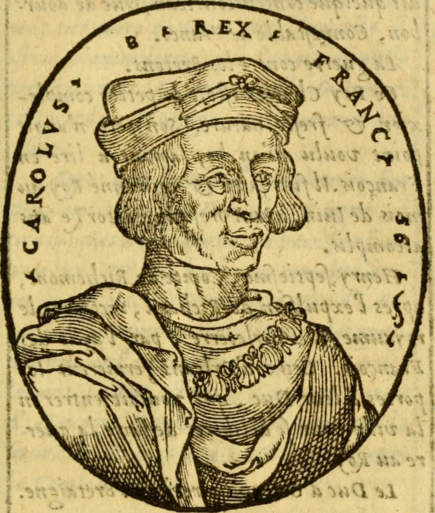 An illustration from La chronique des roys de France, puis Pharamond iusques au roy Henry, troisiesme, selon la computation des ans, iusques en l'an mil cinq cens soixante & quinze : Le catalogue des papes, puis S. Pierre iusques à Gregoire, treiziesme du nom. Le Catalogue des empereurs, puis Octouian Cesar iusques à Maximilian, present, 1576, leaf 284