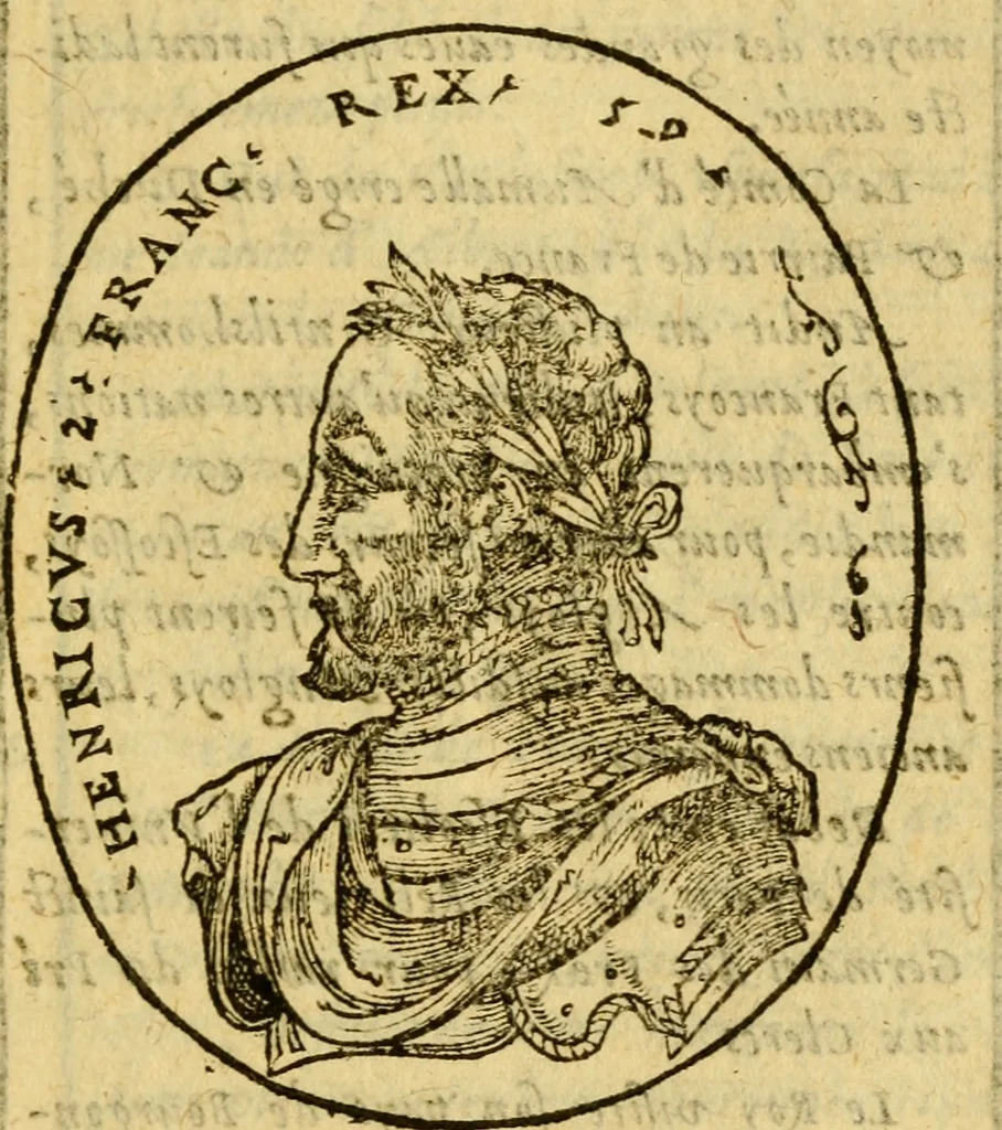 An illustration from La chronique des roys de France, puis Pharamond iusques au roy Henry, troisiesme, selon la computation des ans, iusques en l'an mil cinq cens soixante & quinze : Le catalogue des papes, puis S. Pierre iusques à Gregoire, treiziesme du nom. Le Catalogue des empereurs, puis Octouian Cesar iusques à Maximilian, present, 1576, leaf 310