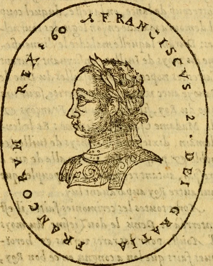 An illustration from La chronique des roys de France, puis Pharamond iusques au roy Henry, troisiesme, selon la computation des ans, iusques en l'an mil cinq cens soixante & quinze : Le catalogue des papes, puis S. Pierre iusques à Gregoire, treiziesme du nom. Le Catalogue des empereurs, puis Octouian Cesar iusques à Maximilian, present, 1576, leaf 333