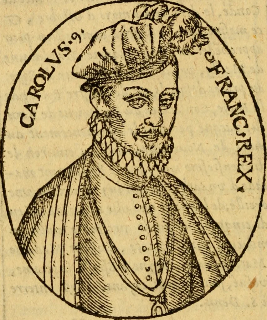 An illustration from La chronique des roys de France, puis Pharamond iusques au roy Henry, troisiesme, selon la computation des ans, iusques en l'an mil cinq cens soixante & quinze : Le catalogue des papes, puis S. Pierre iusques à Gregoire, treiziesme du nom. Le Catalogue des empereurs, puis Octouian Cesar iusques à Maximilian, present, 1576, leaf 339