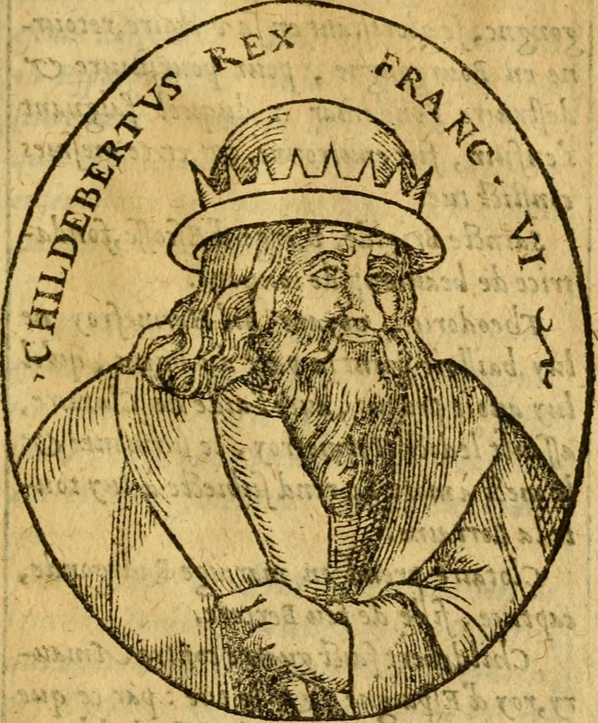 An illustration from La chronique des roys de France, puis Pharamond iusques au roy Henry, troisiesme, selon la computation des ans, iusques en l'an mil cinq cens soixante & quinze : Le catalogue des papes, puis S. Pierre iusques à Gregoire, treiziesme du nom. Le Catalogue des empereurs, puis Octouian Cesar iusques à Maximilian, present, 1576, leaf 34