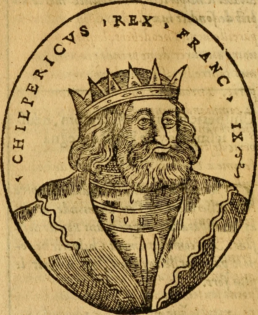 An illustration from La chronique des roys de France, puis Pharamond iusques au roy Henry, troisiesme, selon la computation des ans, iusques en l'an mil cinq cens soixante & quinze : Le catalogue des papes, puis S. Pierre iusques à Gregoire, treiziesme du nom. Le Catalogue des empereurs, puis Octouian Cesar iusques à Maximilian, present, 1576, leaf 45