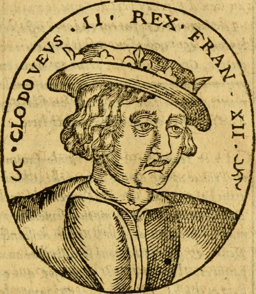 An illustration from La chronique des roys de France, puis Pharamond iusques au roy Henry, troisiesme, selon la computation des ans, iusques en l'an mil cinq cens soixante & quinze : Le catalogue des papes, puis S. Pierre iusques à Gregoire, treiziesme du nom. Le Catalogue des empereurs, puis Octouian Cesar iusques à Maximilian, present, 1576, leaf 60