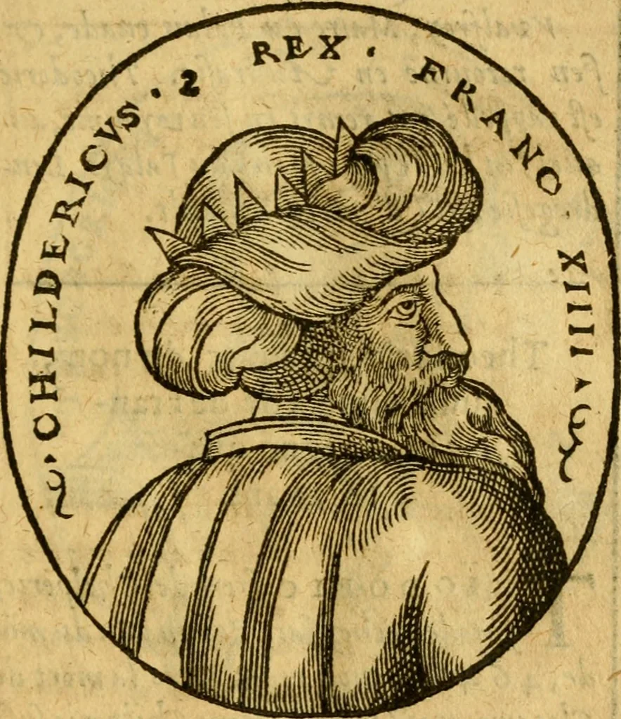 An illustration from La chronique des roys de France, puis Pharamond iusques au roy Henry, troisiesme, selon la computation des ans, iusques en l'an mil cinq cens soixante & quinze : Le catalogue des papes, puis S. Pierre iusques à Gregoire, treiziesme du nom. Le Catalogue des empereurs, puis Octouian Cesar iusques à Maximilian, present, 1576, leaf 66