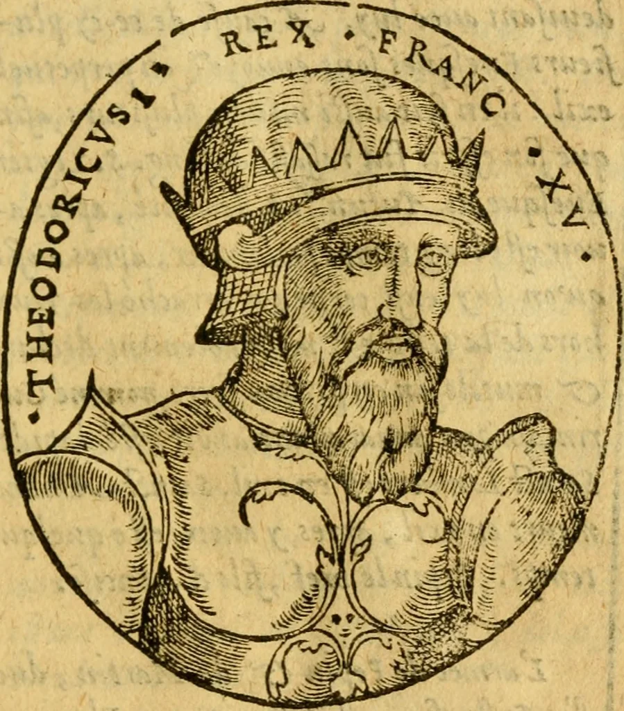 An illustration from La chronique des roys de France, puis Pharamond iusques au roy Henry, troisiesme, selon la computation des ans, iusques en l'an mil cinq cens soixante & quinze : Le catalogue des papes, puis S. Pierre iusques à Gregoire, treiziesme du nom. Le Catalogue des empereurs, puis Octouian Cesar iusques à Maximilian, present, 1576, leaf 68