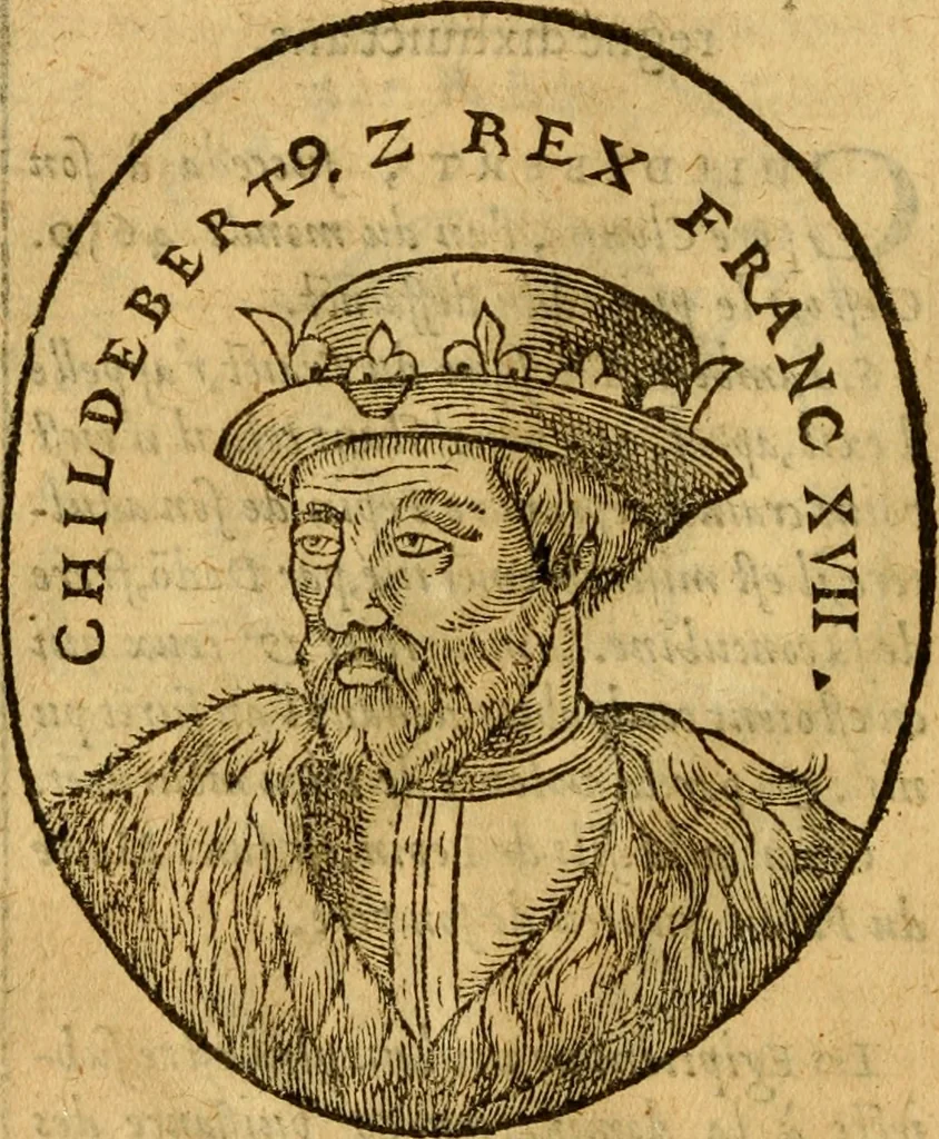 An illustration from La chronique des roys de France, puis Pharamond iusques au roy Henry, troisiesme, selon la computation des ans, iusques en l'an mil cinq cens soixante & quinze : Le catalogue des papes, puis S. Pierre iusques à Gregoire, treiziesme du nom. Le Catalogue des empereurs, puis Octouian Cesar iusques à Maximilian, present, 1576, leaf 73