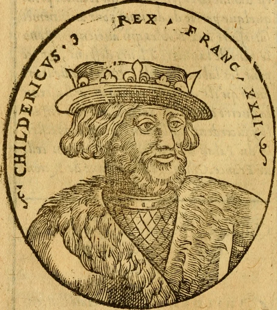 An illustration from La chronique des roys de France, puis Pharamond iusques au roy Henry, troisiesme, selon la computation des ans, iusques en l'an mil cinq cens soixante & quinze : Le catalogue des papes, puis S. Pierre iusques à Gregoire, treiziesme du nom. Le Catalogue des empereurs, puis Octouian Cesar iusques à Maximilian, present, 1576, leaf 85