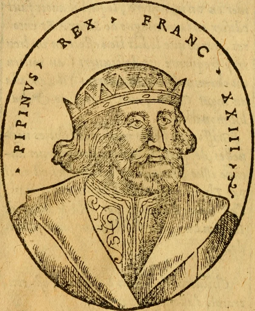 An illustration from La chronique des roys de France, puis Pharamond iusques au roy Henry, troisiesme, selon la computation des ans, iusques en l'an mil cinq cens soixante & quinze : Le catalogue des papes, puis S. Pierre iusques à Gregoire, treiziesme du nom. Le Catalogue des empereurs, puis Octouian Cesar iusques à Maximilian, present, 1576, leaf 87