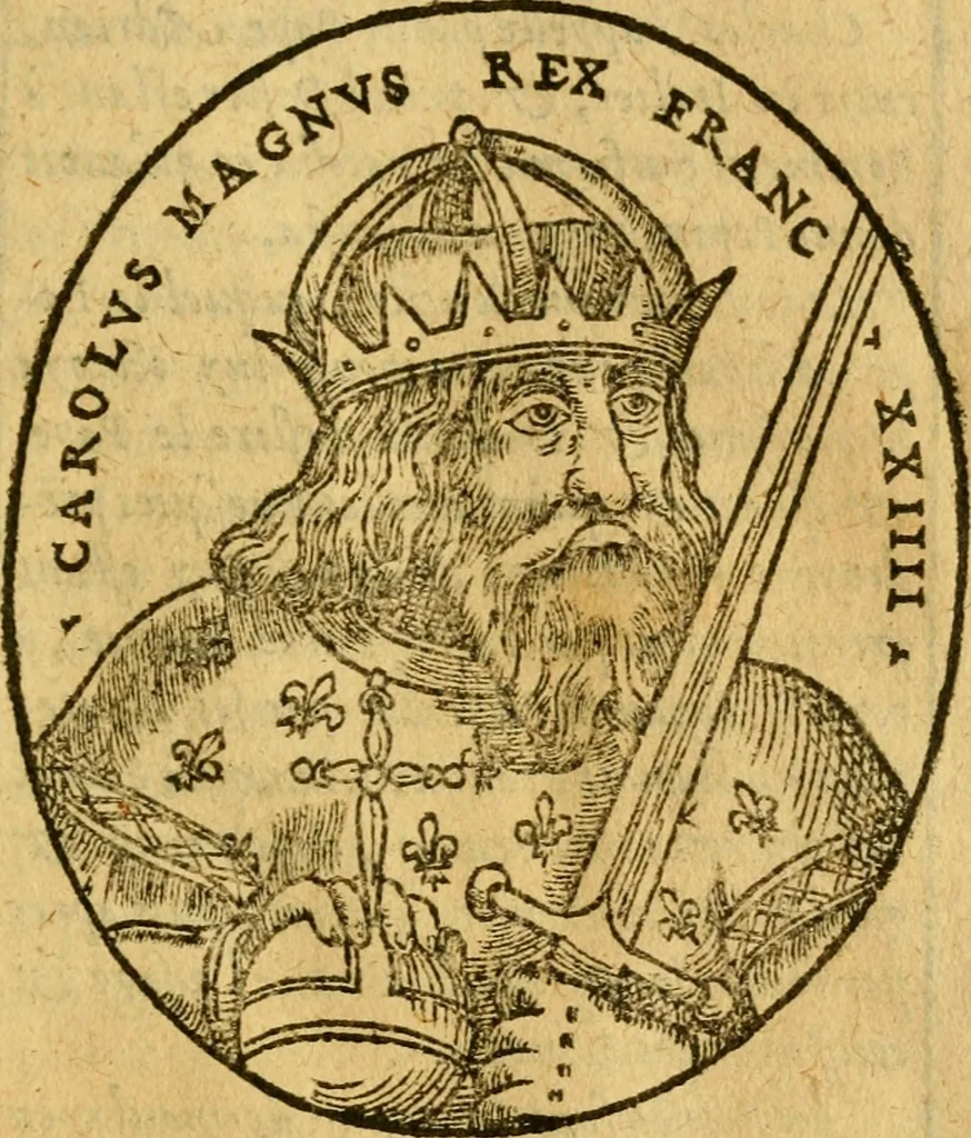 An illustration from La chronique des roys de France, puis Pharamond iusques au roy Henry, troisiesme, selon la computation des ans, iusques en l'an mil cinq cens soixante & quinze : Le catalogue des papes, puis S. Pierre iusques à Gregoire, treiziesme du nom. Le Catalogue des empereurs, puis Octouian Cesar iusques à Maximilian, present, 1576, leaf 90