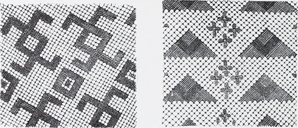 An illustration from Lacis, practical instructions in filet brodé or darning on net;, 1909, leaf 40