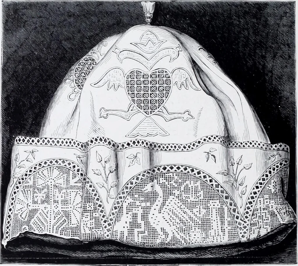 An illustration from Lacis, practical instructions in filet brodé or darning on net;, 1909, leaf 52