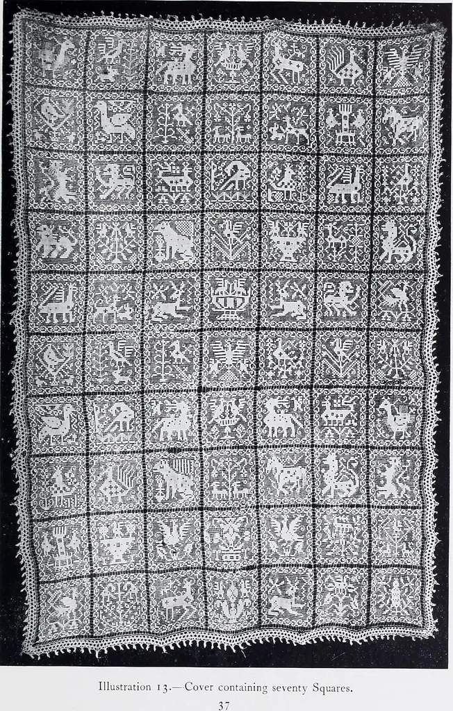 An illustration from Lacis, practical instructions in filet brodé or darning on net;, 1909, leaf 61