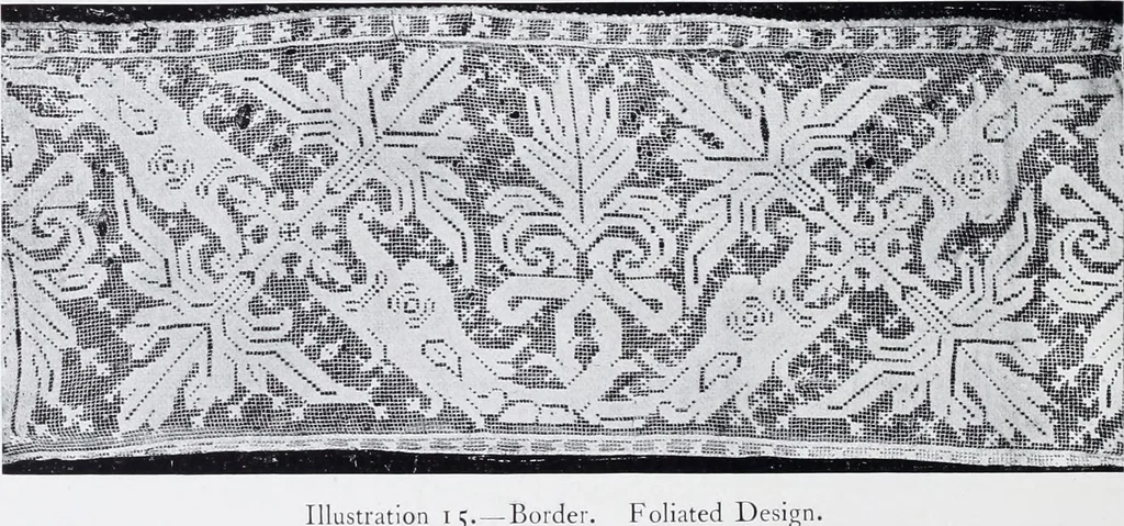 An illustration from Lacis, practical instructions in filet brodé or darning on net;, 1909, leaf 62