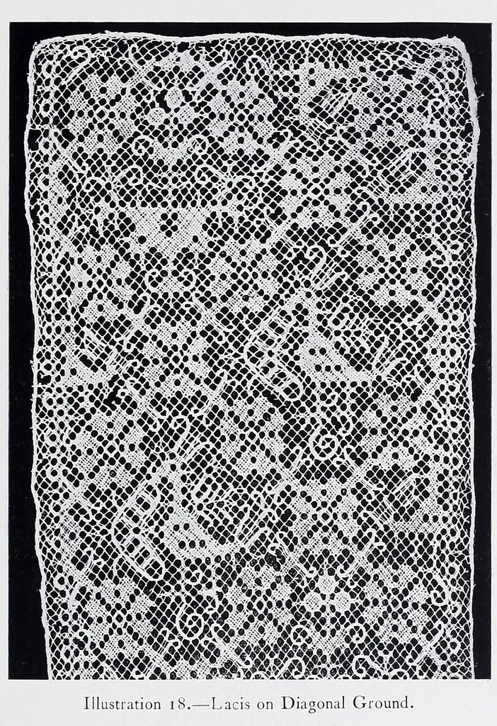 An illustration from Lacis, practical instructions in filet brodé or darning on net;, 1909, leaf 65