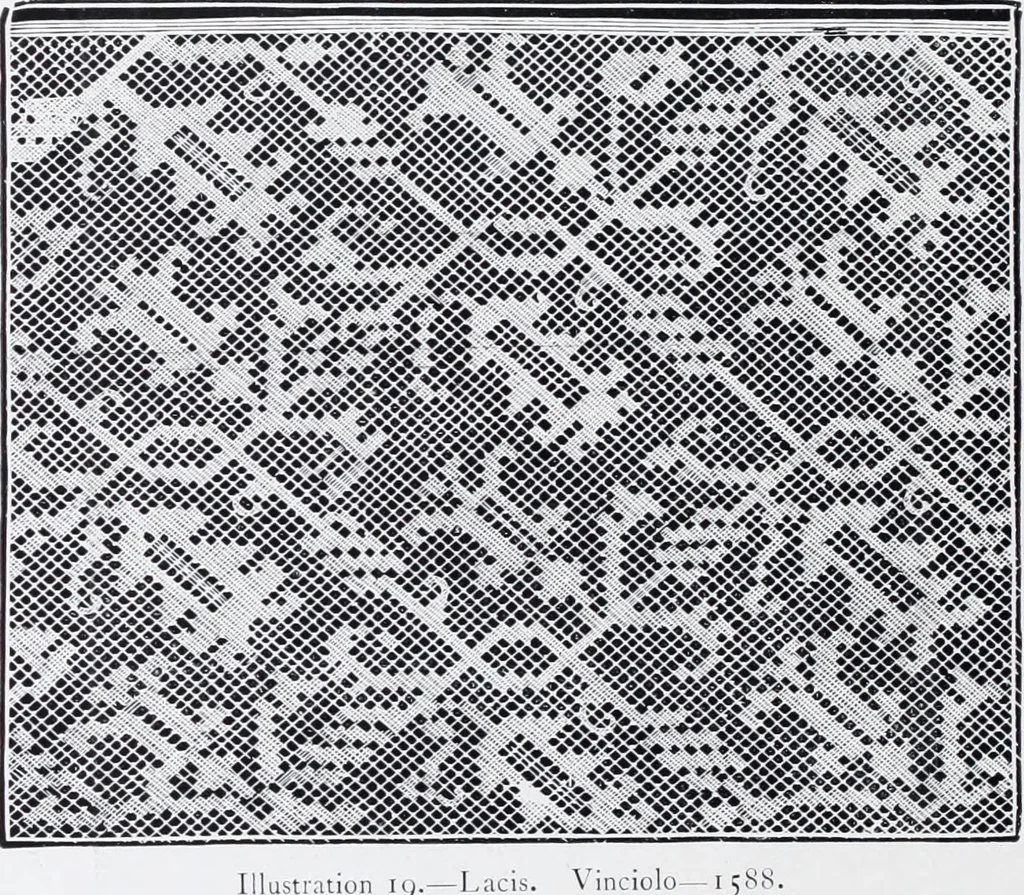 An illustration from Lacis, practical instructions in filet brodé or darning on net;, 1909, leaf 66
