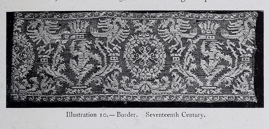 An illustration from Lacis, practical instructions in filet brodé or darning on net:, 1909, leaf 61
