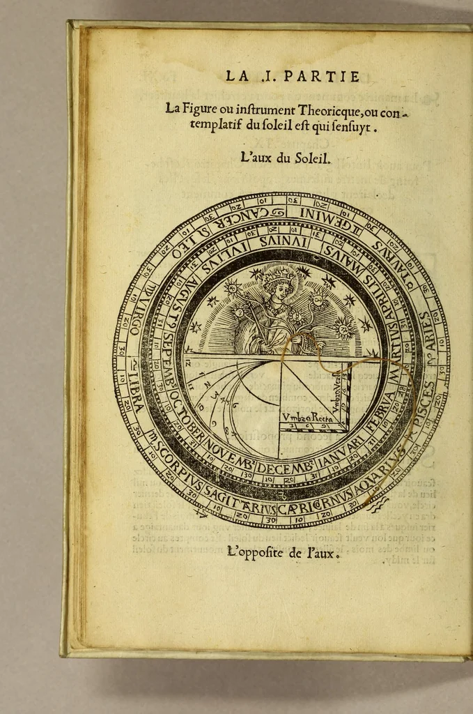 An illustration from La cosmographie de Pierre Apian, libure tresutile, traictant de toutes les regions [et] pays du monde par artifice astronomicque, nouuellement traduict de latin en françois. ; Et par Gemma Frison ... corrige. Auecq[ue] aultres libures du mesme Gemma Fr. appartenantz audict artifice, com[m]e la page ensuyuante la declaire, 1544, leaf 26