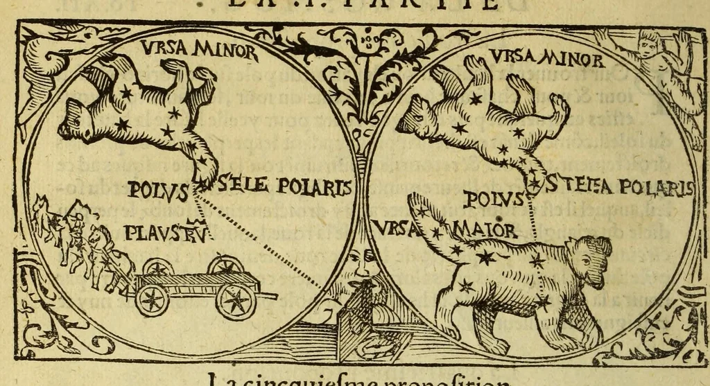 An illustration from La cosmographie de Pierre Apian, libure tresutile, traictant de toutes les regions [et] pays du monde par artifice astronomicque, nouuellement traduict de latin en françois. ; Et par Gemma Frison ... corrige. Auecq[ue] aultres libures du mesme Gemma Fr. appartenantz audict artifice, com[m]e la page ensuyuante la declaire, 1544, leaf 28