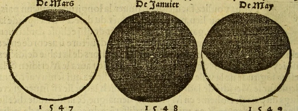 An illustration from La cosmographie de Pierre Apian, libure tresutile, traictant de toutes les regions [et] pays du monde par artifice astronomicque, nouuellement traduict de latin en françois. ; Et par Gemma Frison ... corrige. Auecq[ue] aultres libures du mesme Gemma Fr. appartenantz audict artifice, com[m]e la page ensuyuante la declaire, 1544, leaf 32