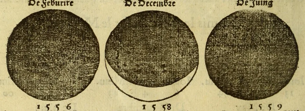 An illustration from La cosmographie de Pierre Apian, libure tresutile, traictant de toutes les regions [et] pays du monde par artifice astronomicque, nouuellement traduict de latin en françois. ; Et par Gemma Frison ... corrige. Auecq[ue] aultres libures du mesme Gemma Fr. appartenantz audict artifice, com[m]e la page ensuyuante la declaire, 1544, leaf 32