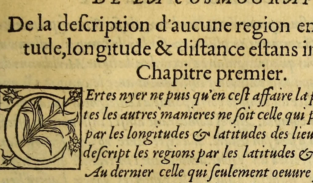 An illustration from La cosmographie de Pierre Apian, ... traictant de toutes les regions, pais, villes, [et] citez du monde, par artifice astronomique,, 1551, leaf 117